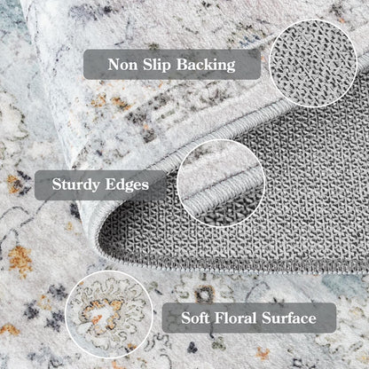Wonnitar Boho Area Rug, Rugs for Bedroom Large Living Room Area Rugs Soft Floral Playroom Rug, Washable Rugs Non Slip Pastel Rug for Bedroom Living Room Carpet