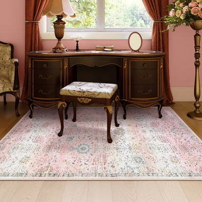Wonnitar Boho Area Rug, Rugs for Bedroom Large Living Room Area Rugs Soft Floral Playroom Rug, Washable Rugs Non Slip Pastel Rug for Bedroom Living Room Carpet