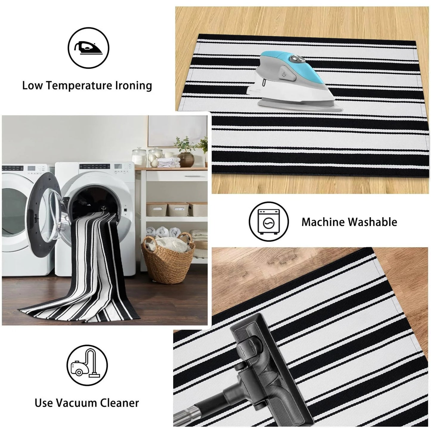 SUNDEREY 2'x3' Small Front Door Mat,2x3ft Washable Outdoor Rugs,Black and White Striped Rug,Farmhouse Front Porch Rug Decor,Cotton Entryway Rug for Porch Patio Home Entrance