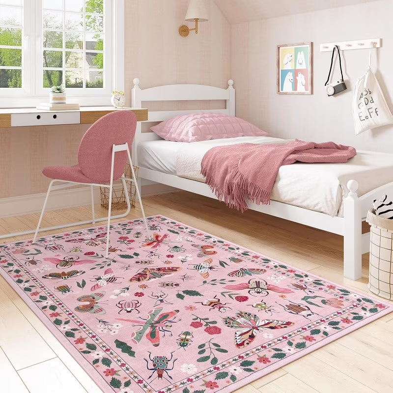 Wonnitar Area Rug Insect & Botanical Washable Rug - Soft Modern Rug for Bedroom, Non-Slip Ultra-Thin Stain Resistant Area Rug for Living Room, Nursery