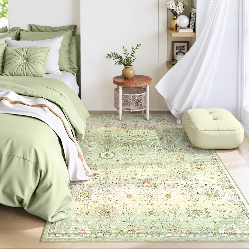 Wonnitar Boho Area Rug, Rugs for Bedroom Large Living Room Area Rugs Soft Floral Playroom Rug, Washable Rugs Non Slip Pastel Rug for Bedroom Living Room Carpet