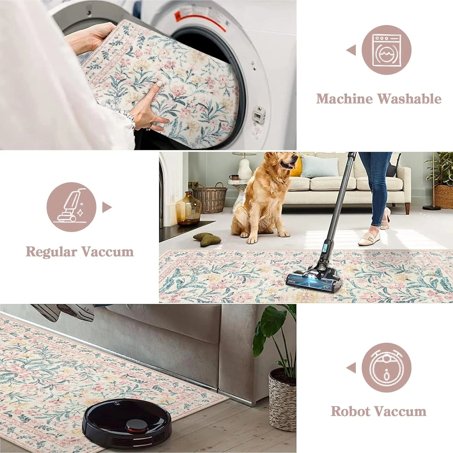 Moynesa Boho Green Area Rugs Living Room, Washable Floral Large Area Rugs for Bedroom, Soft Non-Slip Thin Rug for Nursery Kids Playroom Home