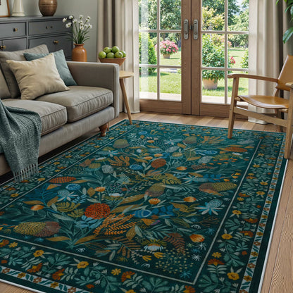 Moynesa Washable Area Rugs, Botanical Floral Large Rugs for Living Room Non-Slip Soft Modern Natural Rugs for Bedroom, Stain Resistant Accent Carpet for Dining Room Dorm Apartment