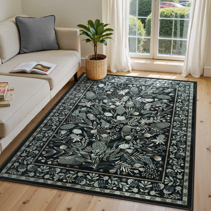 Moynesa Washable Area Rugs, Botanical Floral Large Rugs for Living Room Non-Slip Soft Modern Natural Rugs for Bedroom, Stain Resistant Accent Carpet for Dining Room Dorm Apartment
