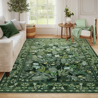 Moynesa Washable Area Rugs, Botanical Floral Large Rugs for Living Room Non-Slip Soft Modern Natural Rugs for Bedroom, Stain Resistant Accent Carpet for Dining Room Dorm Apartment