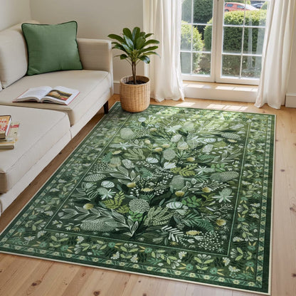 Moynesa Washable Area Rugs, Botanical Floral Large Rugs for Living Room Non-Slip Soft Modern Natural Rugs for Bedroom, Stain Resistant Accent Carpet for Dining Room Dorm Apartment