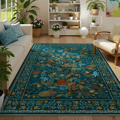 Moynesa Washable Area Rugs, Botanical Floral Large Rugs for Living Room Non-Slip Soft Modern Natural Rugs for Bedroom, Stain Resistant Accent Carpet for Dining Room Dorm Apartment