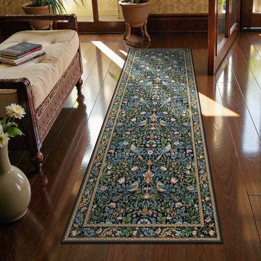 Moynesa Vintage Bird Area Rugs for Living Room, Botanical Floral Washable Rugs for Bedroom, Non-Slip Soft Dining Room Rug Stain Resistant Accent Carpet for Under Table Apartment