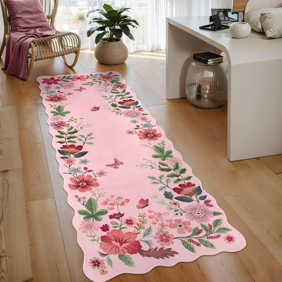 Moynesa Floral Washable Area Rugs, Soft Bedroom Large Rug for Living Room Ultra-Thin Non Slip Dining Room Rug, Stain Resistant Boho Rugs Easy Clean Throw Carpet for Office