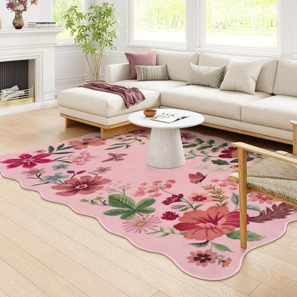 Moynesa Floral Washable Area Rugs, Soft Bedroom Large Rug for Living Room Ultra-Thin Non Slip Dining Room Rug, Stain Resistant Boho Rugs Easy Clean Throw Carpet for Office