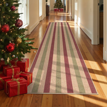RUG ROBOT Christmas Runner Rugs for Hallway, Easy Jute Washable Holiday Rug Non-Slip, Traditional Striped Long Runner Carpet for Entryway Front Porch Floor Decor