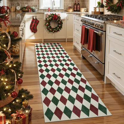 RUG ROBOT Christmas Runner Rugs for Hallway, Washable Non-Slip Checkered Kitchen Runner Rug, Farmhouse Xmas Holiday Rug for Entryway, Bedroom, Laundry Indoor Christmas Decor