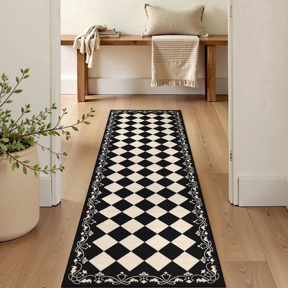 RUG ROBOT Runner Rug for Hallway, Non Slip Washable Checkered Rug for Kitchen, Brown Neutral Bathroom Home Decor Plaid Diamond Low Pile Print Carpet for Entryway Bedroom Laundry