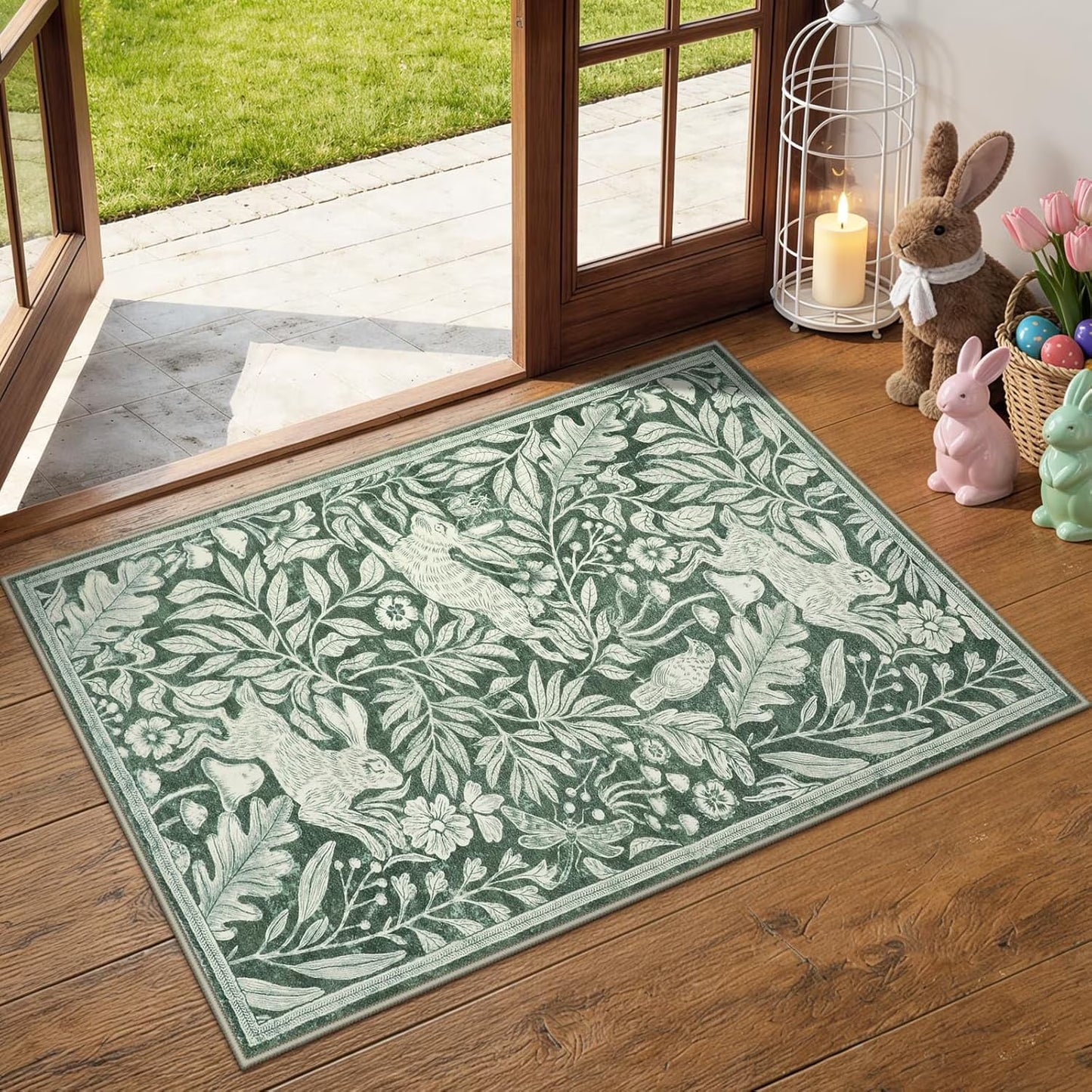 RUG ROBOT Area Rugs for Livingroom, Non-Slip Washable Area Rug for Bedroom, Diningroom, Nursery, Soft Whimsical Woodland Bunny Stain Indoor Carpet