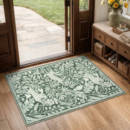 RUG ROBOT Area Rugs for Livingroom, Non-Slip Washable Area Rug for Bedroom, Diningroom, Nursery, Soft Whimsical Woodland Bunny Stain Indoor Carpet