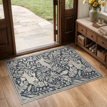 RUG ROBOT Area Rugs for Livingroom, Non-Slip Washable Area Rug for Bedroom, Diningroom, Nursery, Soft Whimsical Woodland Bunny Stain Indoor Carpet