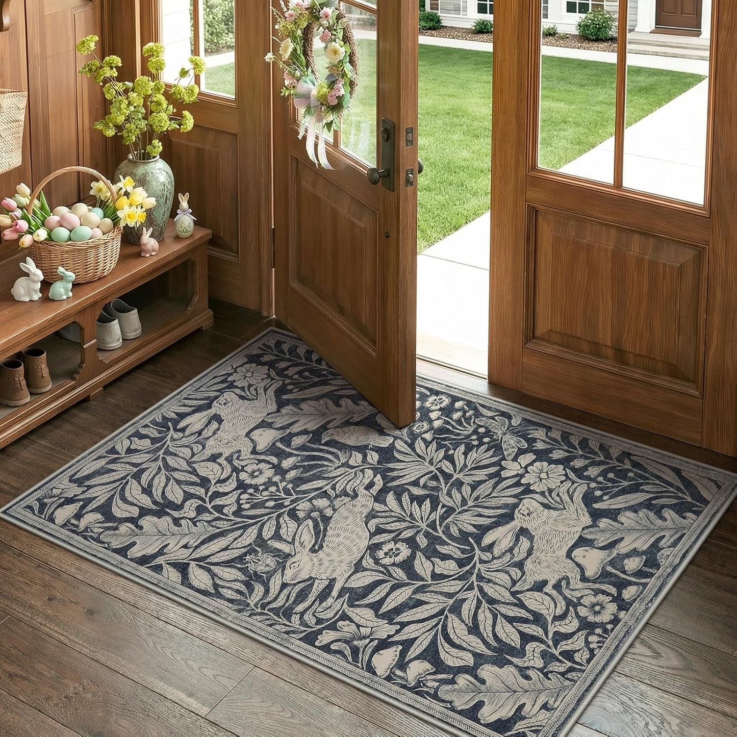 RUG ROBOT Area Rugs for Livingroom, Non-Slip Washable Area Rug for Bedroom, Diningroom, Nursery, Soft Whimsical Woodland Bunny Stain Indoor Carpet