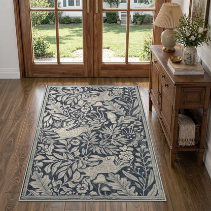 RUG ROBOT Area Rugs for Livingroom, Non-Slip Washable Area Rug for Bedroom, Diningroom, Nursery, Soft Whimsical Woodland Bunny Stain Indoor Carpet