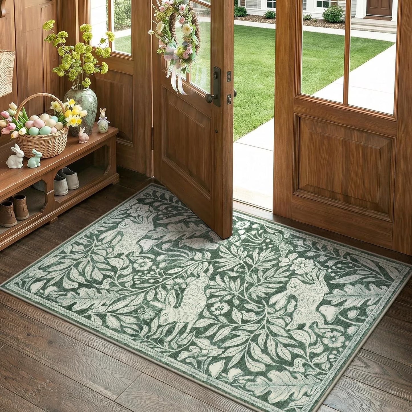 RUG ROBOT Area Rugs for Livingroom, Non-Slip Washable Area Rug for Bedroom, Diningroom, Nursery, Soft Whimsical Woodland Bunny Stain Indoor Carpet