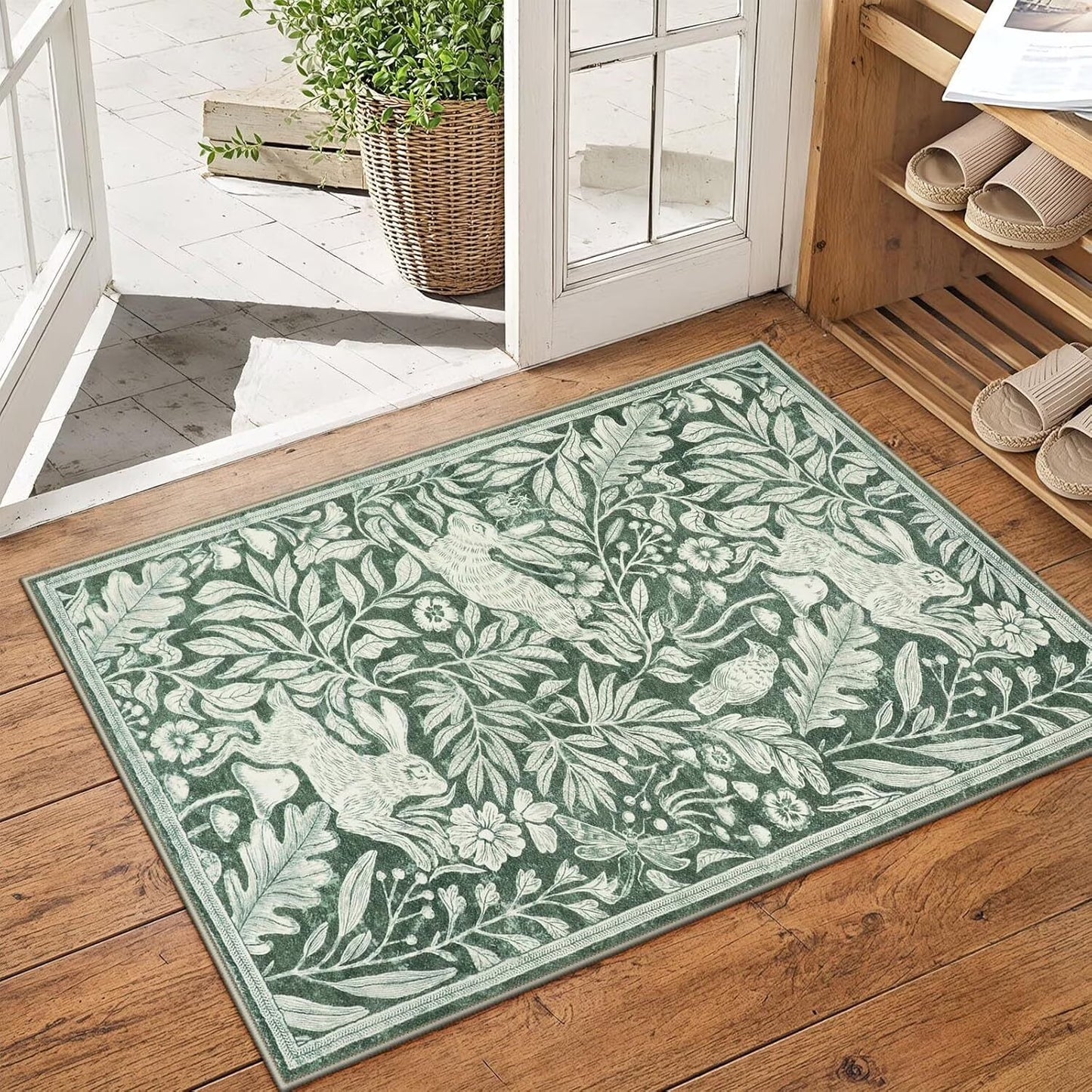 RUG ROBOT Area Rugs for Livingroom, Non-Slip Washable Area Rug for Bedroom, Diningroom, Nursery, Soft Whimsical Woodland Bunny Stain Indoor Carpet