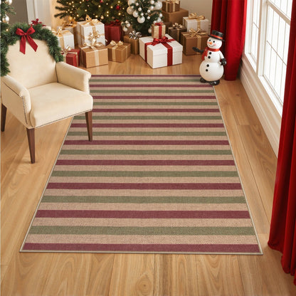 RUG ROBOT Christmas Runner Rugs for Hallway, Easy Jute Washable Holiday Rug Non-Slip, Traditional Striped Long Runner Carpet for Entryway Front Porch Floor Decor