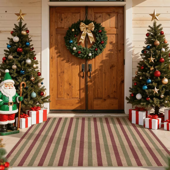 RUG ROBOT Christmas Runner Rugs for Hallway, Easy Jute Washable Holiday Rug Non-Slip, Traditional Striped Long Runner Carpet for Entryway Front Porch Floor Decor