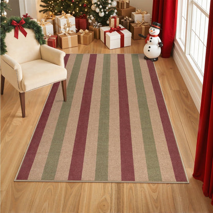 RUG ROBOT Christmas Runner Rugs for Hallway, Easy Jute Washable Holiday Rug Non-Slip, Traditional Striped Long Runner Carpet for Entryway Front Porch Floor Decor