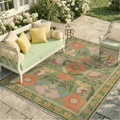 RUG ROBOT Washable Outdoor Rug, Non-Slip Yellow Floral Patio Rug, Breathable & Quick Drying RV Camping Rug, Portable Outdoor Carpet for Backyard Garden Deck Pool Balcony Picnic