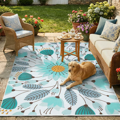 RUG ROBOT Washable Outdoor Rug, Non-Slip Yellow Floral Patio Rug, Breathable & Quick Drying RV Camping Rug, Portable Outdoor Carpet for Backyard Garden Deck Pool Balcony Picnic