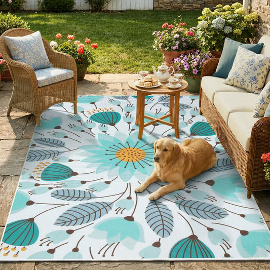 RUG ROBOT Washable Outdoor Rug, Non-Slip Yellow Floral Patio Rug, Breathable & Quick Drying RV Camping Rug, Portable Outdoor Carpet for Backyard Garden Deck Pool Balcony Picnic