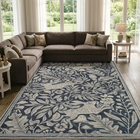 RUG ROBOT Area Rugs for Livingroom, Non-Slip Washable Area Rug for Bedroom, Diningroom, Nursery, Soft Whimsical Woodland Bunny Stain Indoor Carpet