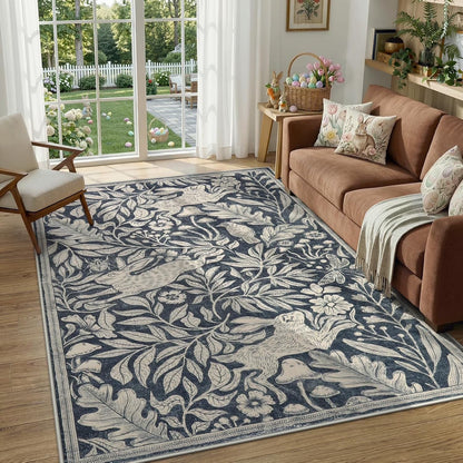 RUG ROBOT Area Rugs for Livingroom, Non-Slip Washable Area Rug for Bedroom, Diningroom, Nursery, Soft Whimsical Woodland Bunny Stain Indoor Carpet