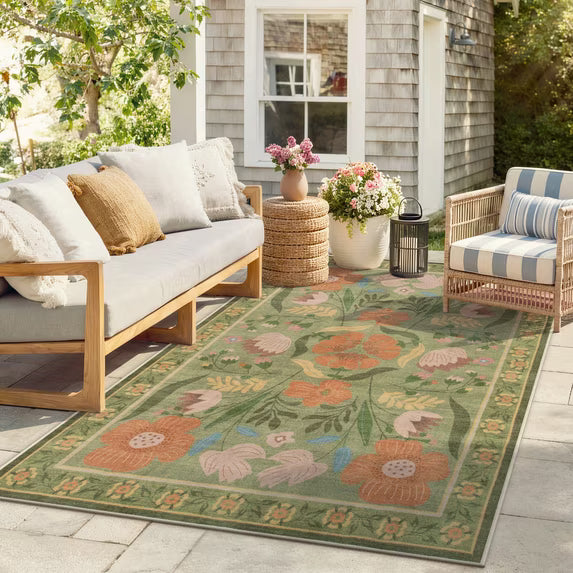 RUG ROBOT Washable Outdoor Rug, Non-Slip Yellow Floral Patio Rug, Breathable & Quick Drying RV Camping Rug, Portable Outdoor Carpet for Backyard Garden Deck Pool Balcony Picnic