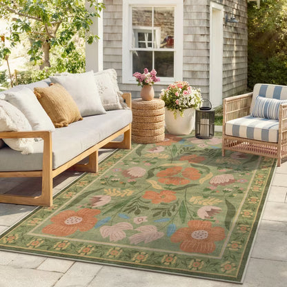 RUG ROBOT Washable Outdoor Rug, Non-Slip Yellow Floral Patio Rug, Breathable & Quick Drying RV Camping Rug, Portable Outdoor Carpet for Backyard Garden Deck Pool Balcony Picnic