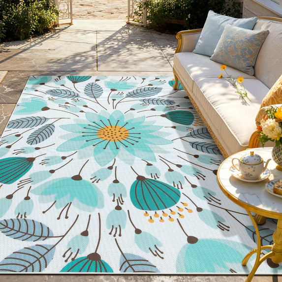 RUG ROBOT Washable Outdoor Rug, Non-Slip Yellow Floral Patio Rug, Breathable & Quick Drying RV Camping Rug, Portable Outdoor Carpet for Backyard Garden Deck Pool Balcony Picnic