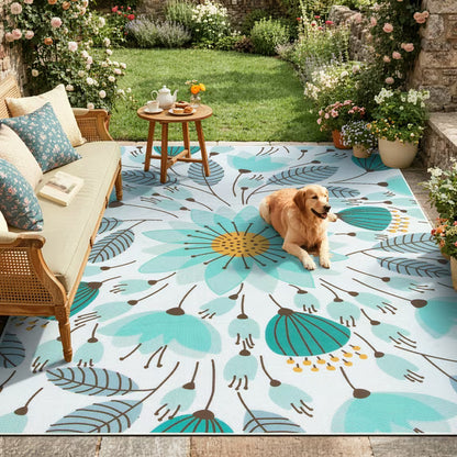 RUG ROBOT Washable Outdoor Rug, Non-Slip Yellow Floral Patio Rug, Breathable & Quick Drying RV Camping Rug, Portable Outdoor Carpet for Backyard Garden Deck Pool Balcony Picnic