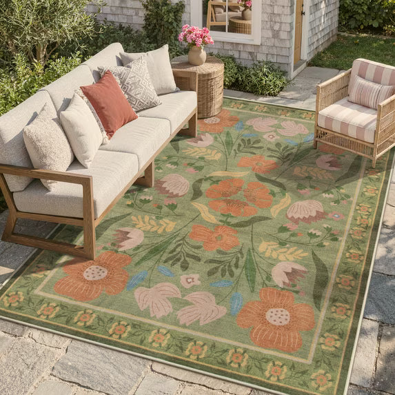 RUG ROBOT Washable Outdoor Rug, Non-Slip Yellow Floral Patio Rug, Breathable & Quick Drying RV Camping Rug, Portable Outdoor Carpet for Backyard Garden Deck Pool Balcony Picnic