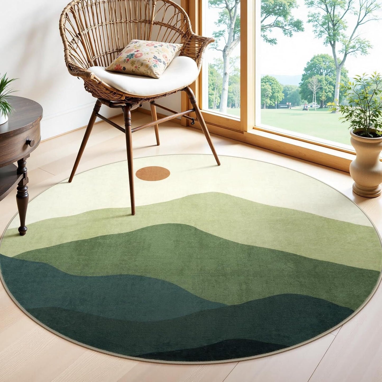 RUG ROBOT Round Rugs, Modern Area Rug for Living Room, Non-Slip Washable Rug with Nature Inspired Design for Bedroom, Dining Room, Stylish Indoor Circular Abstract Rug Home Decor