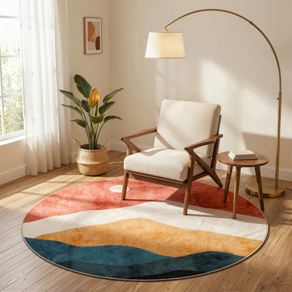 RUG ROBOT Round Rugs, Modern Area Rug for Living Room, Non-Slip Washable Rug with Nature Inspired Design for Bedroom, Dining Room, Stylish Indoor Circular Abstract Rug Home Decor