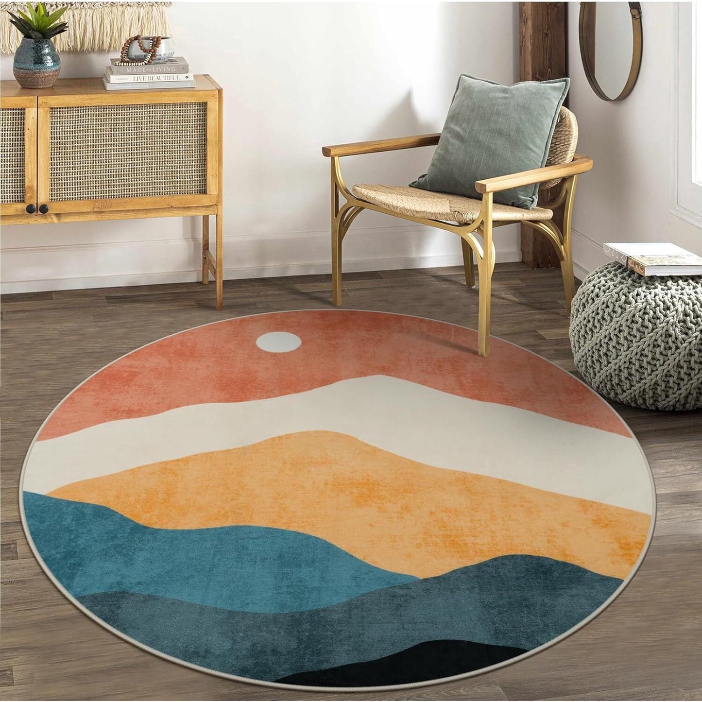 RUG ROBOT Round Rugs, Modern Area Rug for Living Room, Non-Slip Washable Rug with Nature Inspired Design for Bedroom, Dining Room, Stylish Indoor Circular Abstract Rug Home Decor