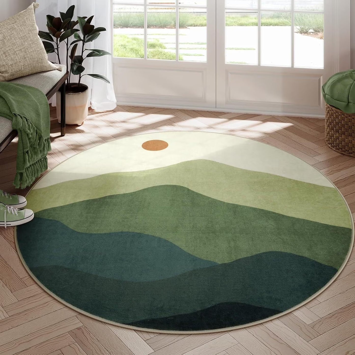 RUG ROBOT Round Rugs, Modern Area Rug for Living Room, Non-Slip Washable Rug with Nature Inspired Design for Bedroom, Dining Room, Stylish Indoor Circular Abstract Rug Home Decor