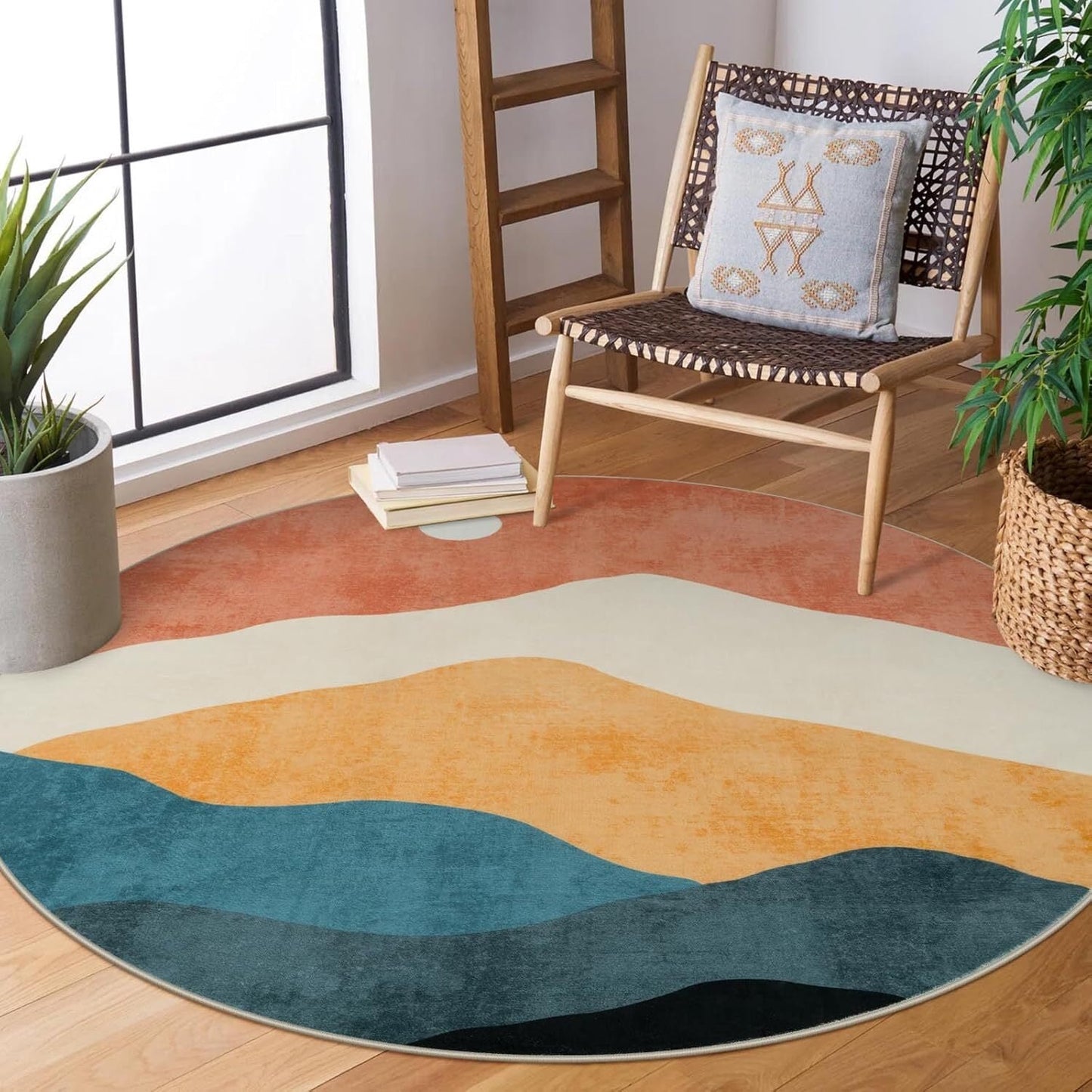 RUG ROBOT Round Rugs, Modern Area Rug for Living Room, Non-Slip Washable Rug with Nature Inspired Design for Bedroom, Dining Room, Stylish Indoor Circular Abstract Rug Home Decor