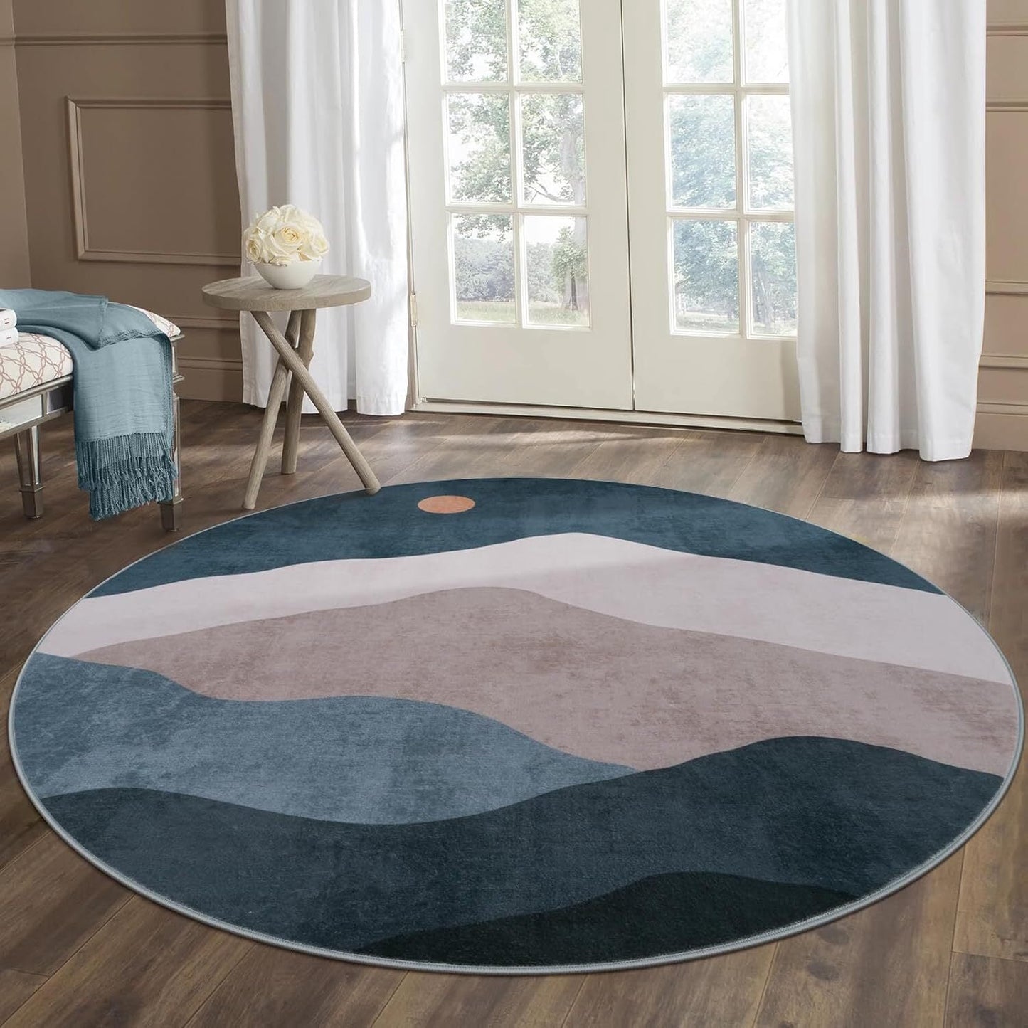 RUG ROBOT Round Rugs, Modern Area Rug for Living Room, Non-Slip Washable Rug with Nature Inspired Design for Bedroom, Dining Room, Stylish Indoor Circular Abstract Rug Home Decor