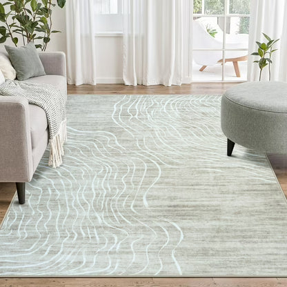 RUG ROBOT Abstract Area Rugs for Living Room, Soft Washable Rugs for Bedroom, Non-Slip Modern Wave Striped Large Accent Carpet for Dining Room Kitchen Nursery