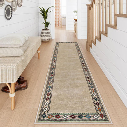 RUG ROBOT Modern Bordered Kitchen Runner Rugs Non Skid Washable, Rug Runners for Hallways Non Slip Ultra-Thin Carpet for Entryway Laundry Room Bedroom