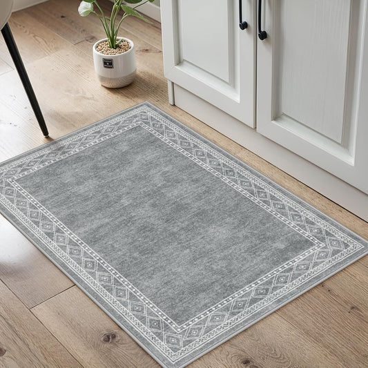 RUG ROBOT Modern Bordered Kitchen Runner Rugs Non Skid Washable, Rug Runners for Hallways Non Slip Ultra-Thin Carpet for Entryway Laundry Room Bedroom