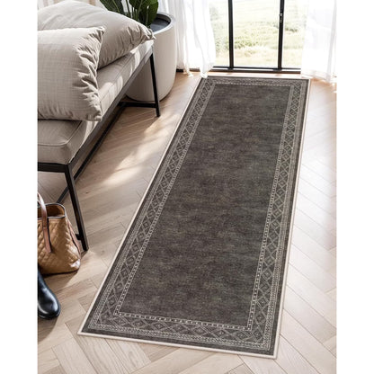 RUG ROBOT Modern Bordered Kitchen Runner Rugs Non Skid Washable, Rug Runners for Hallways Non Slip Ultra-Thin Carpet for Entryway Laundry Room Bedroom