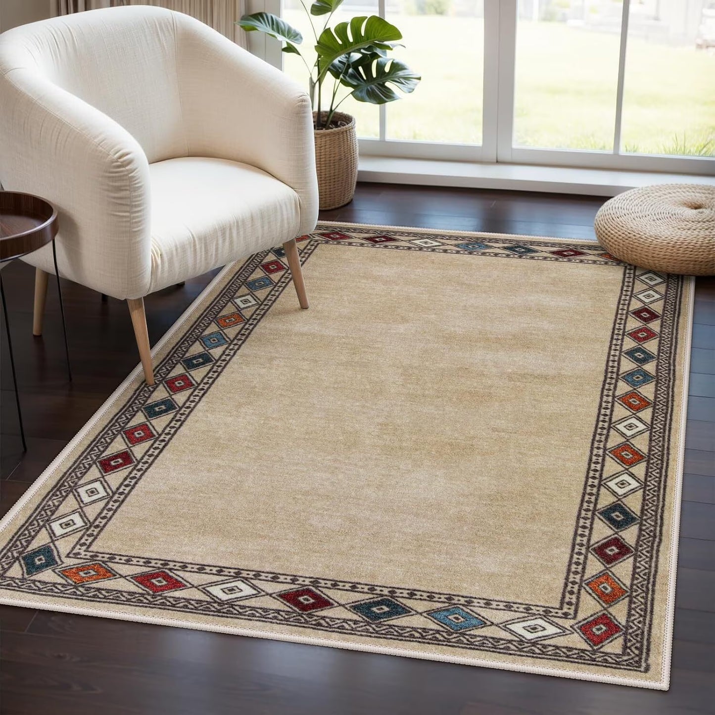RUG ROBOT Modern Bordered Kitchen Runner Rugs Non Skid Washable, Rug Runners for Hallways Non Slip Ultra-Thin Carpet for Entryway Laundry Room Bedroom