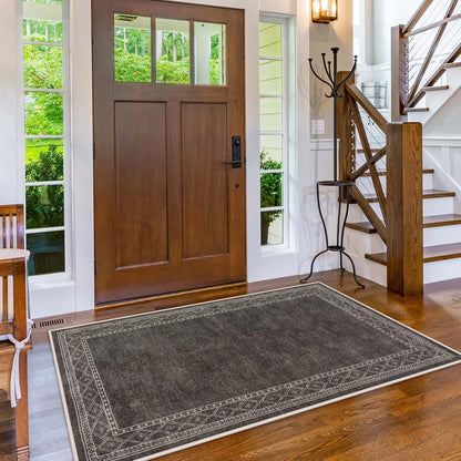 RUG ROBOT Modern Bordered Kitchen Runner Rugs Non Skid Washable, Rug Runners for Hallways Non Slip Ultra-Thin Carpet for Entryway Laundry Room Bedroom