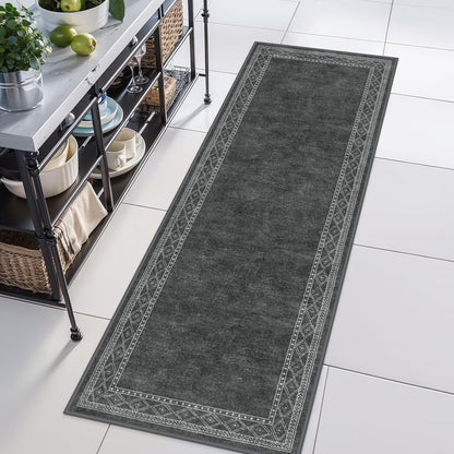 RUG ROBOT Modern Bordered Kitchen Runner Rugs Non Skid Washable, Rug Runners for Hallways Non Slip Ultra-Thin Carpet for Entryway Laundry Room Bedroom